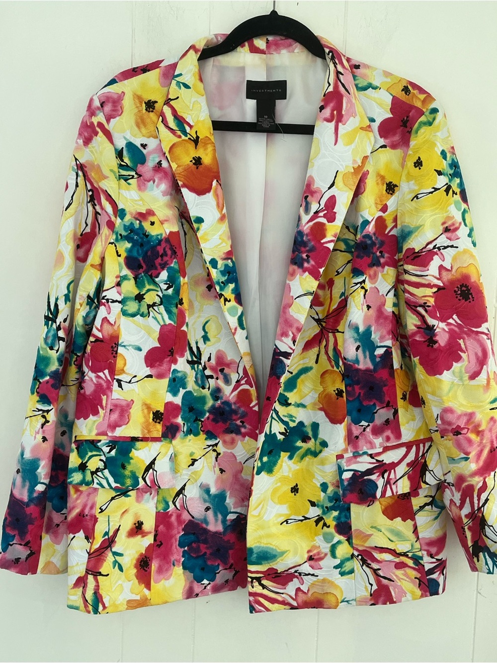 Investments Vibrant Colorful Watercolor Floral Blazer Size 18 Pink Yellow